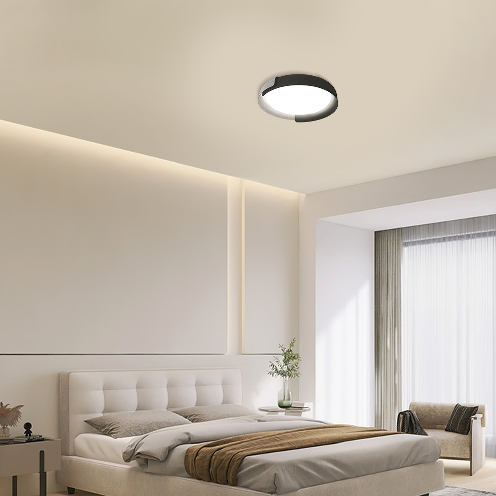Modern Round Flush Mount Ceiling Light – Metal & Acrylic LED Fixture for Bedroom - Flindria