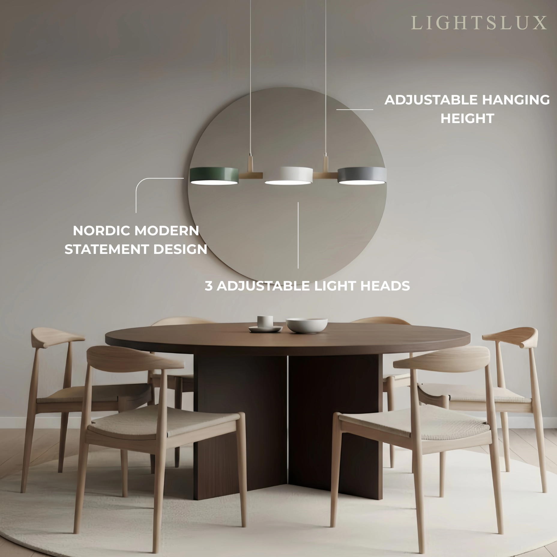 Nordic 3-Disc Pendant Light – Metal & Wood Lamp for Living Room - Flindria