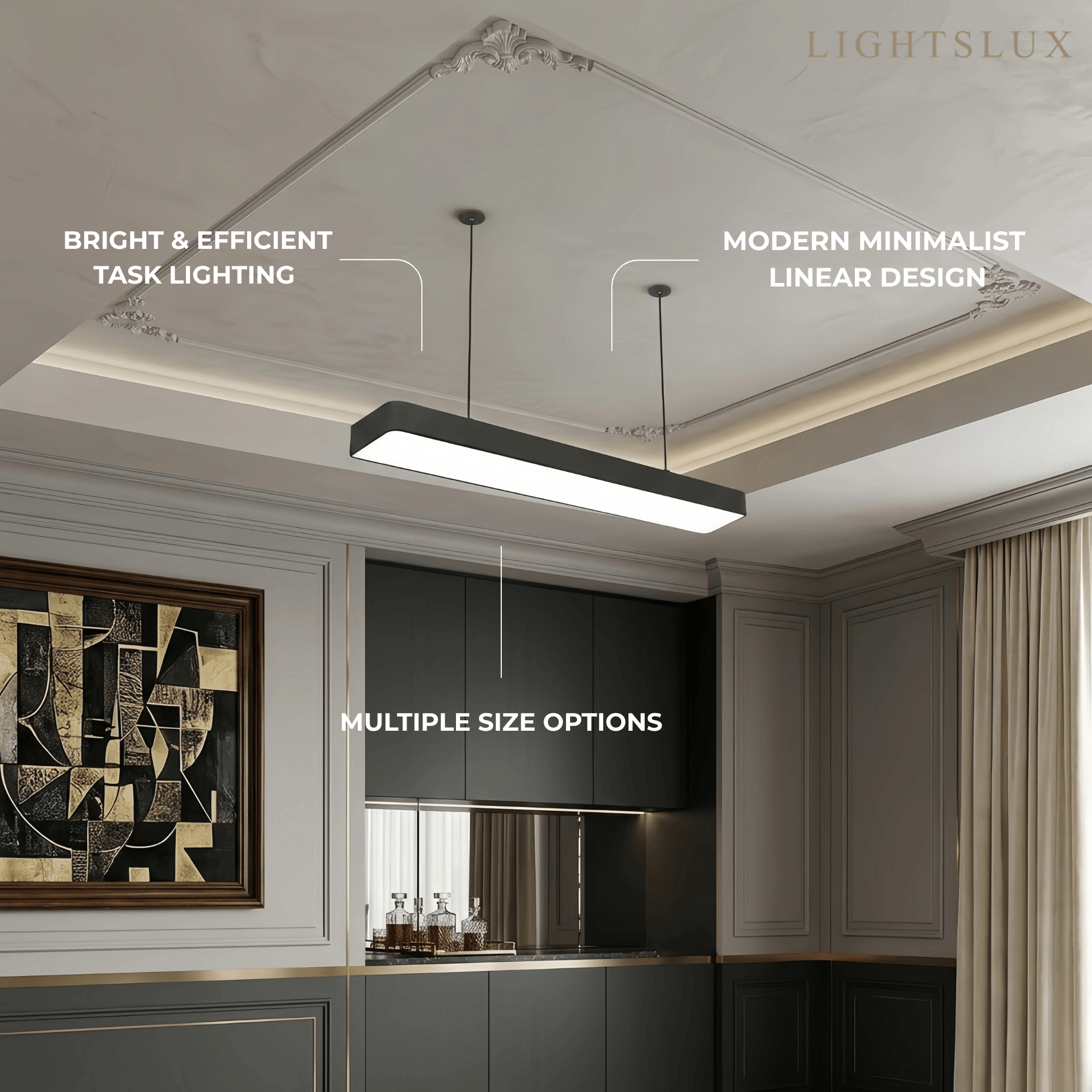 Minimalist Black Pendant Light – Rectangular Acrylic Lamp for Study/Dining Room - Flindria