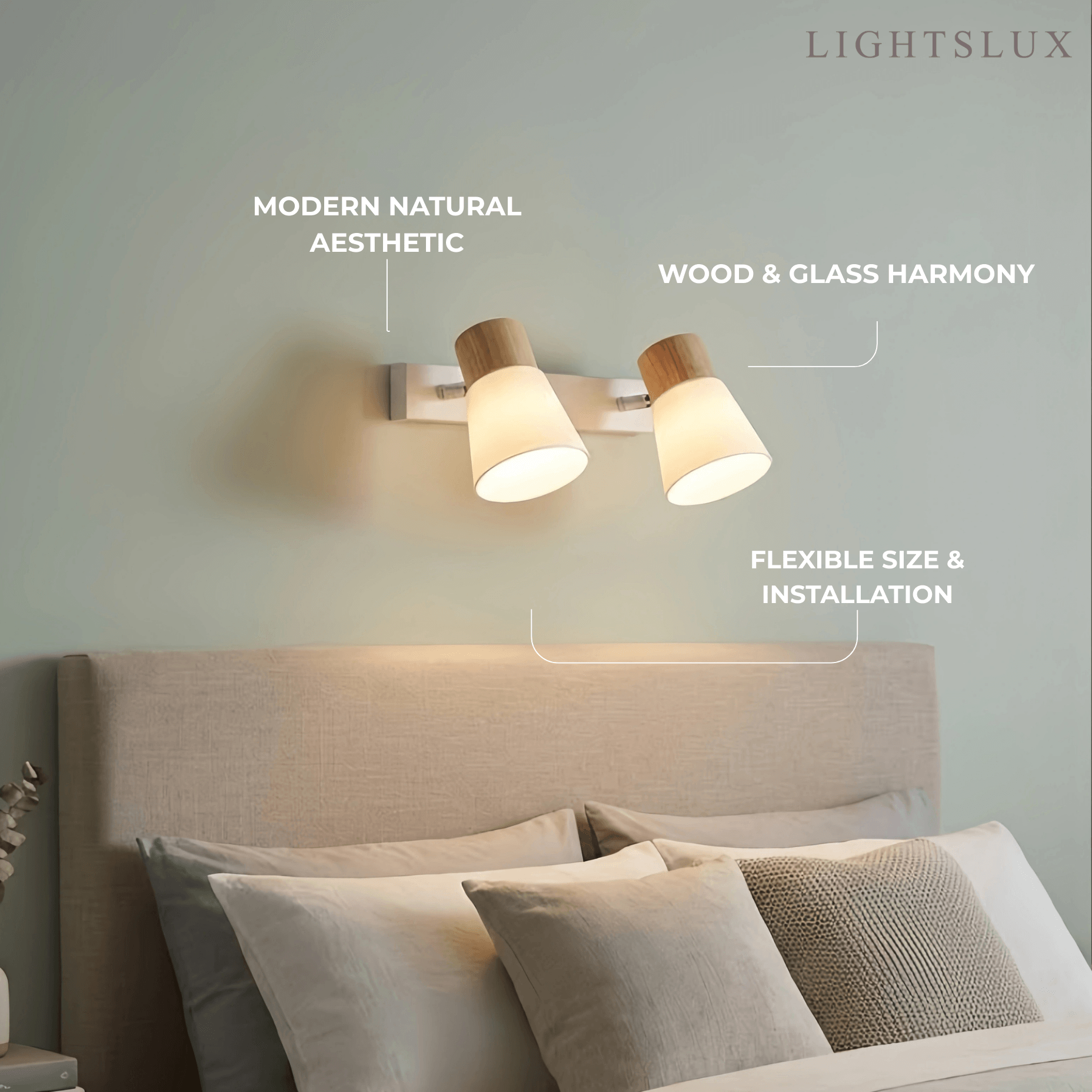 Luz de tocador blanca moderna – Pantallas cónicas de madera y vidrio para baño - Flindria