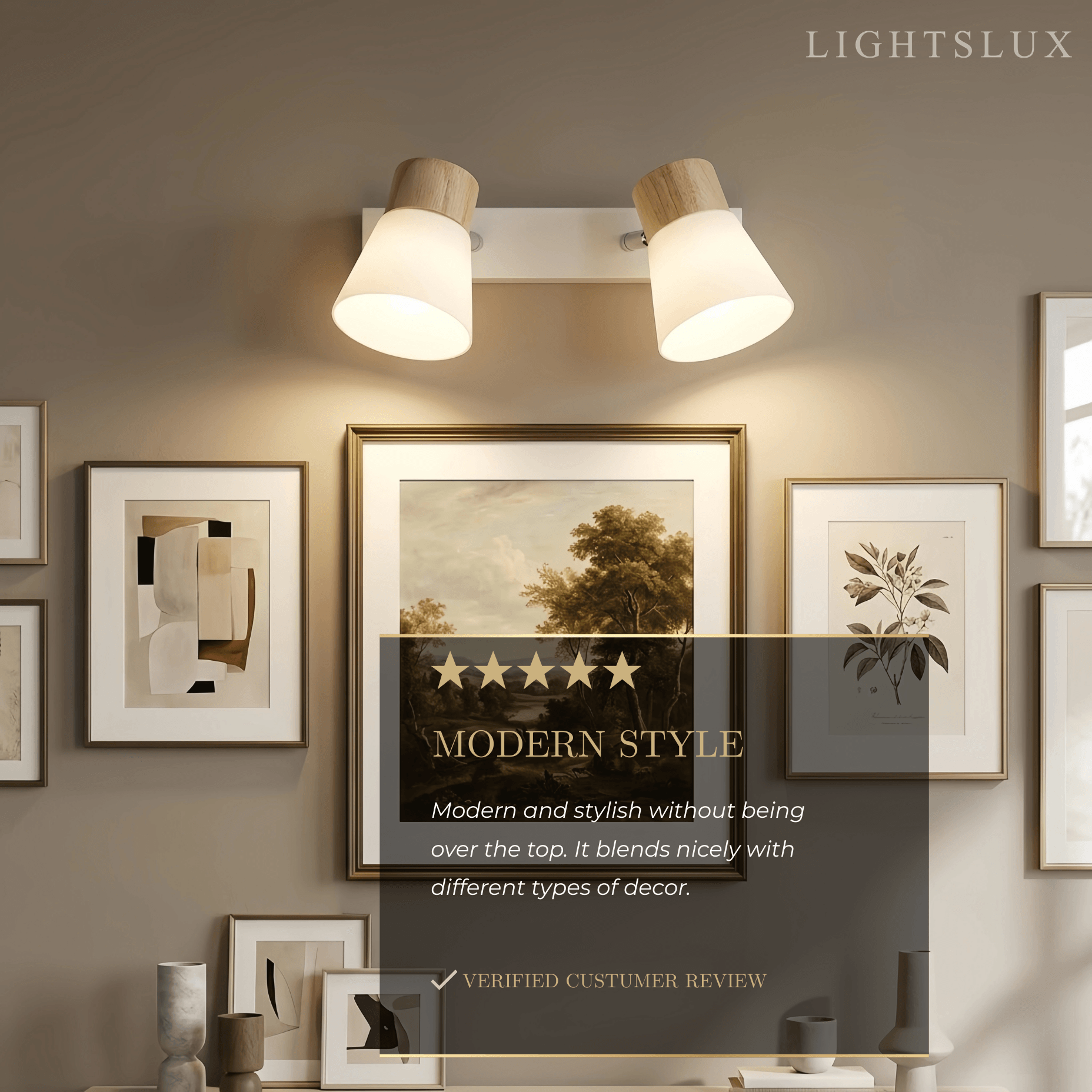 Luz de tocador blanca moderna – Pantallas cónicas de madera y vidrio para baño - Flindria