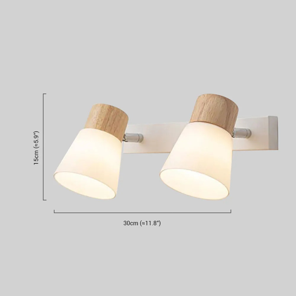 Luz de tocador blanca moderna – Pantallas cónicas de madera y vidrio para baño - Flindria