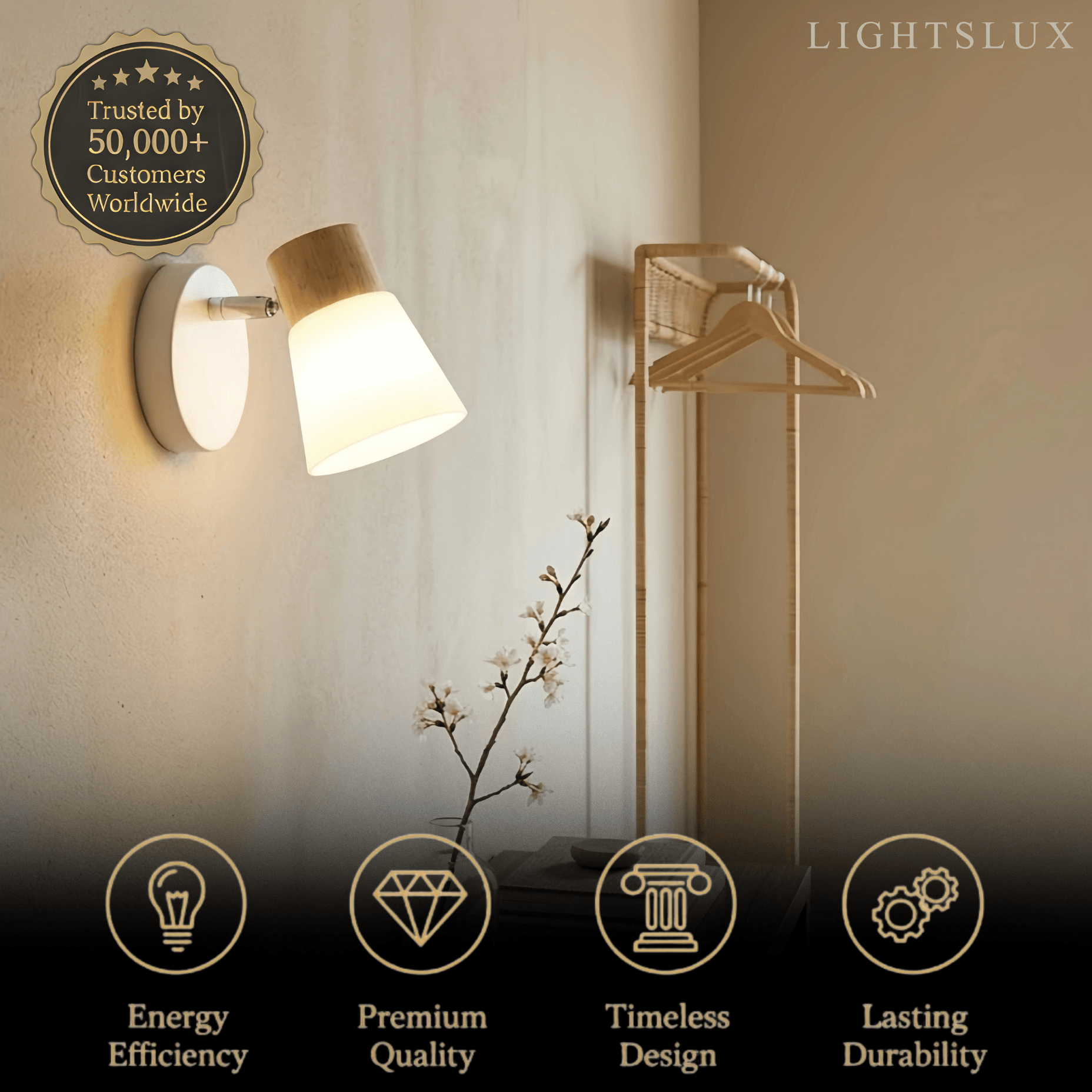 Luz de tocador blanca moderna – Pantallas cónicas de madera y vidrio para baño - Flindria
