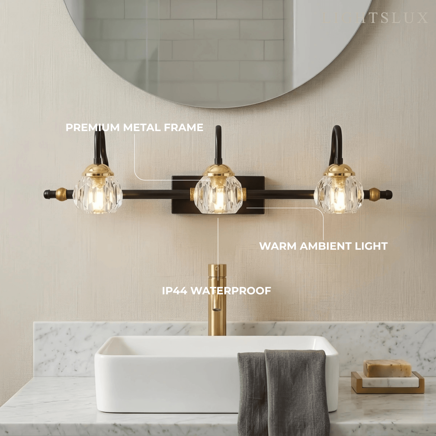 Vintage Crystal Globe LED Vanity Light — Black Metal 4 Sizes for Bathroom - Flindria