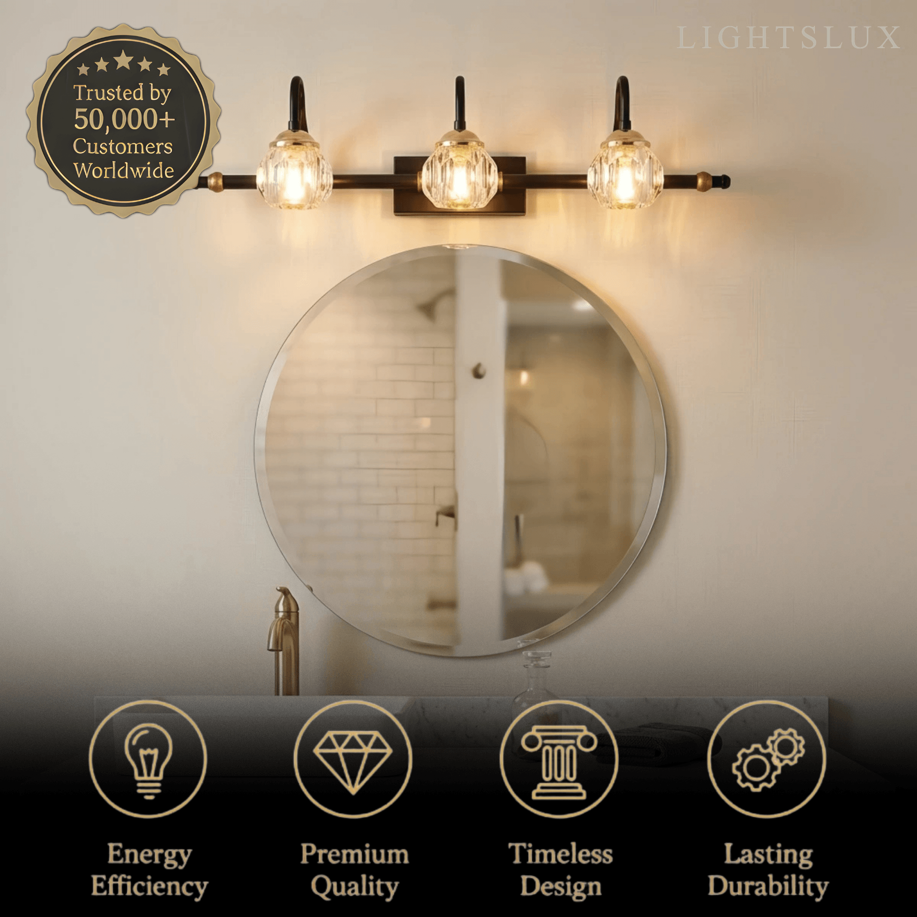 Vintage Crystal Globe LED Vanity Light — Black Metal 4 Sizes for Bathroom - Flindria