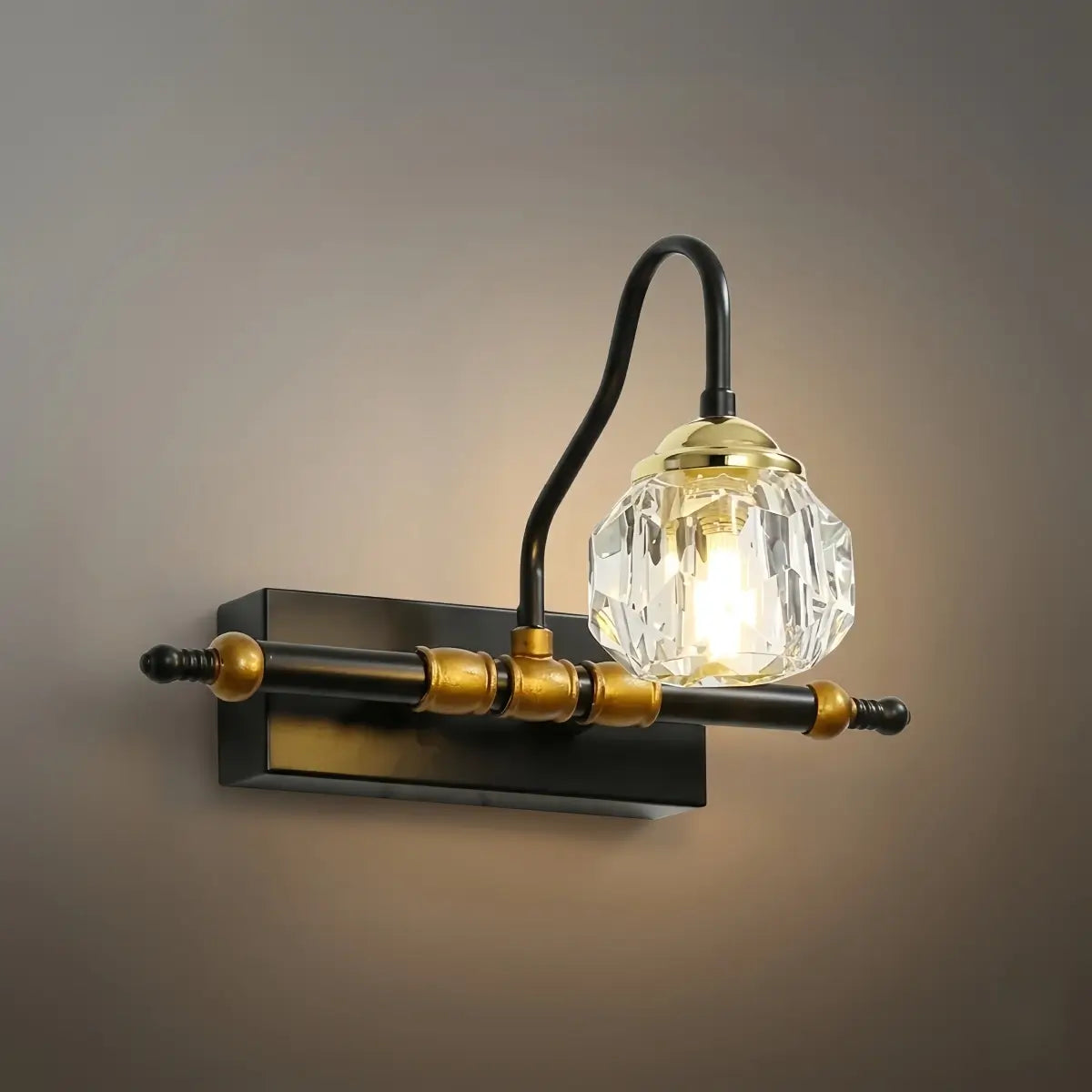 Vintage Crystal Globe LED Vanity Light — Black Metal 4 Sizes for Bathroom - Flindria