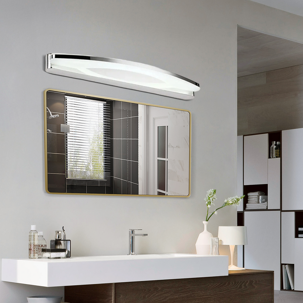 Lámpara de tocador elíptica moderna – Metal cromado y acrílico para baño - Flindria