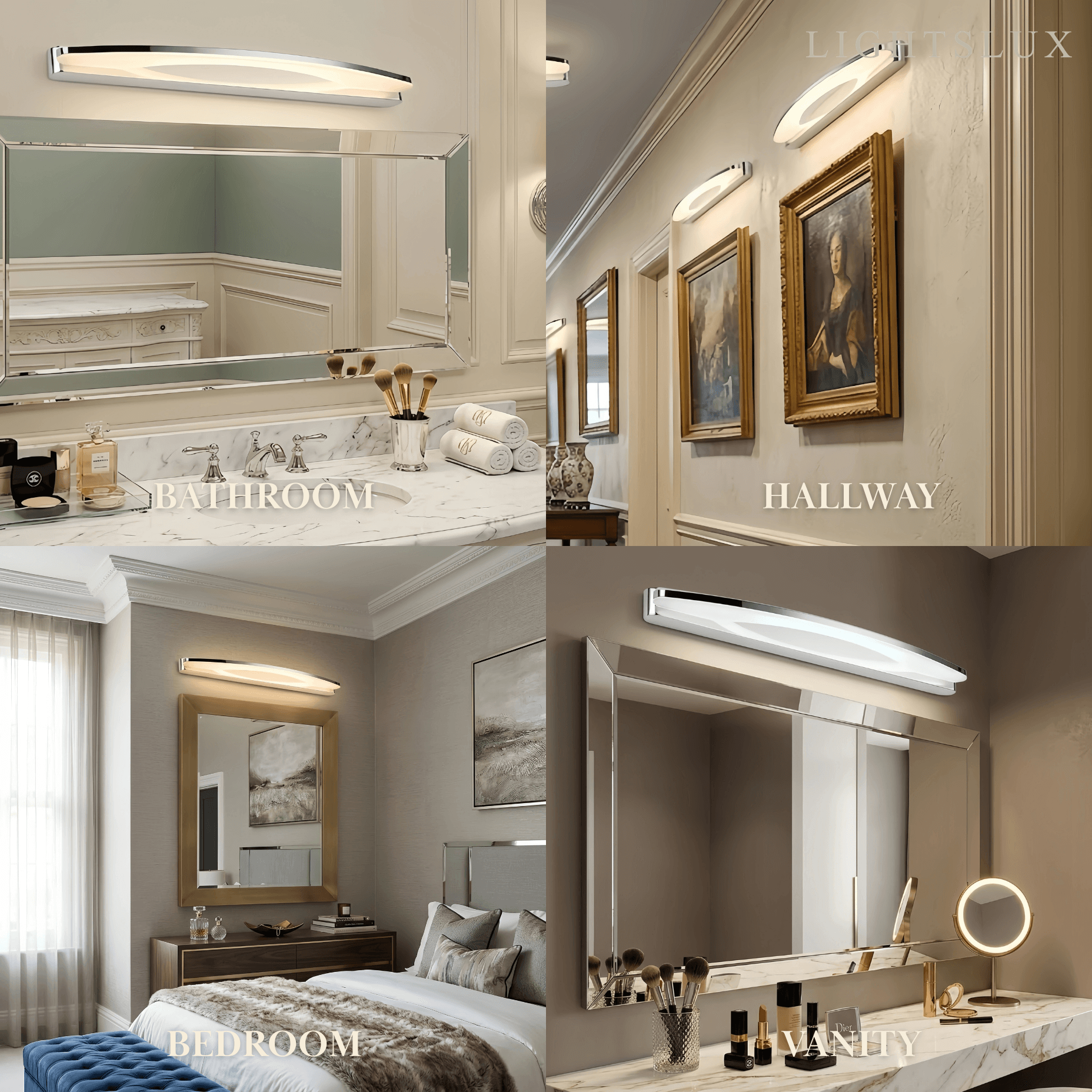 Lámpara de tocador elíptica moderna – Metal cromado y acrílico para baño - Flindria