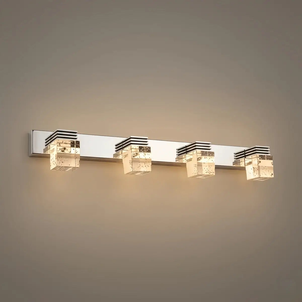 Luz de tocador cuadrada moderna— marco de cristal y metal IP44 para baño - Flindria