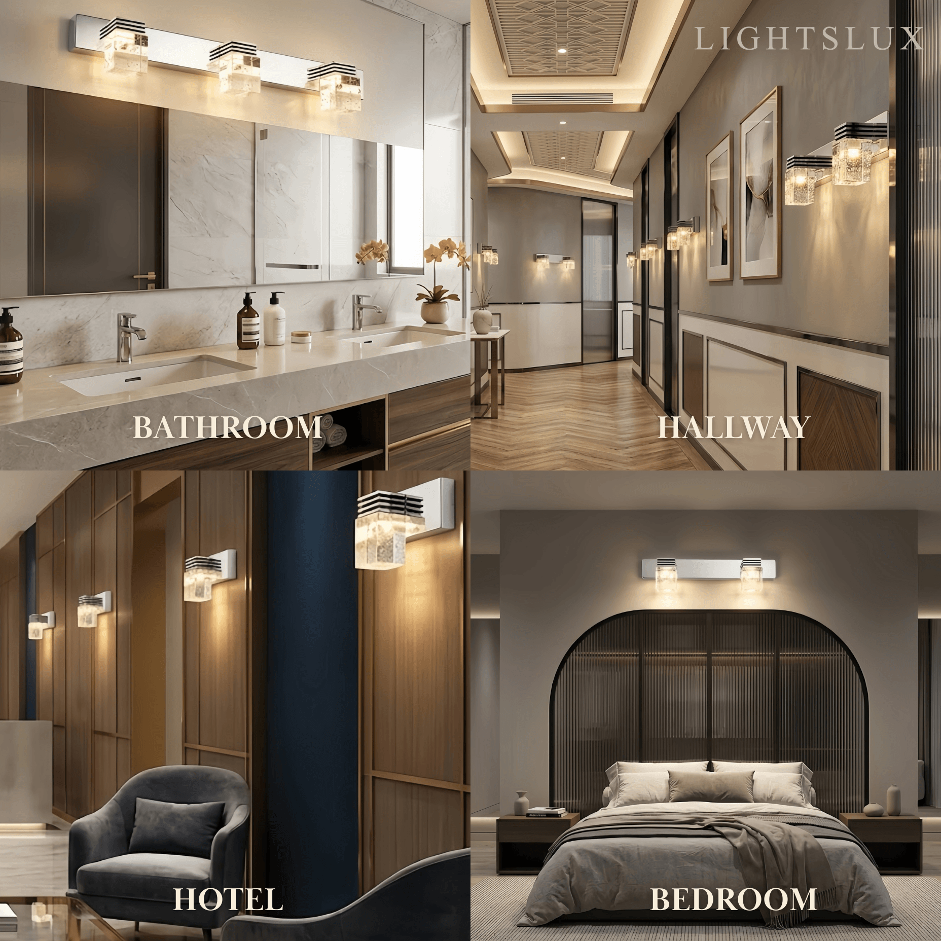 Luz de tocador cuadrada moderna— marco de cristal y metal IP44 para baño - Flindria