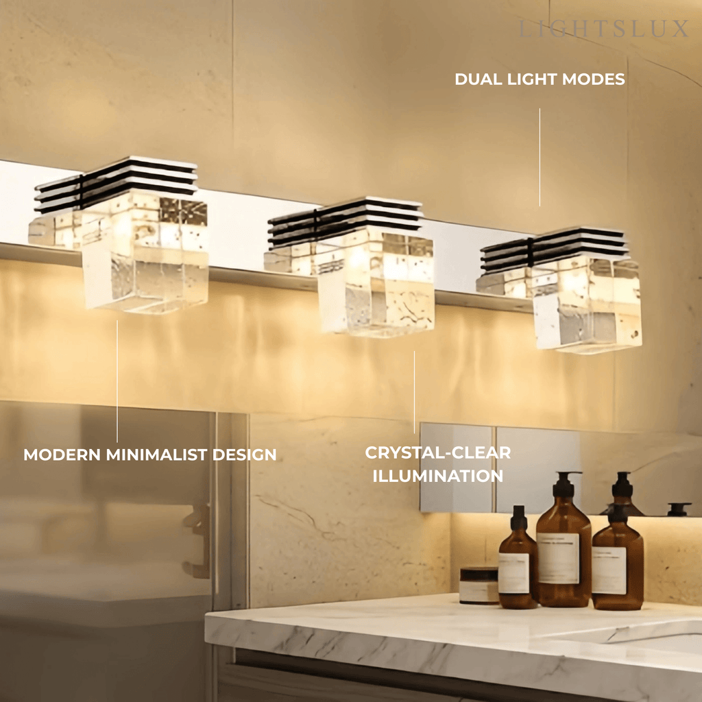 Luz de tocador cuadrada moderna— marco de cristal y metal IP44 para baño - Flindria