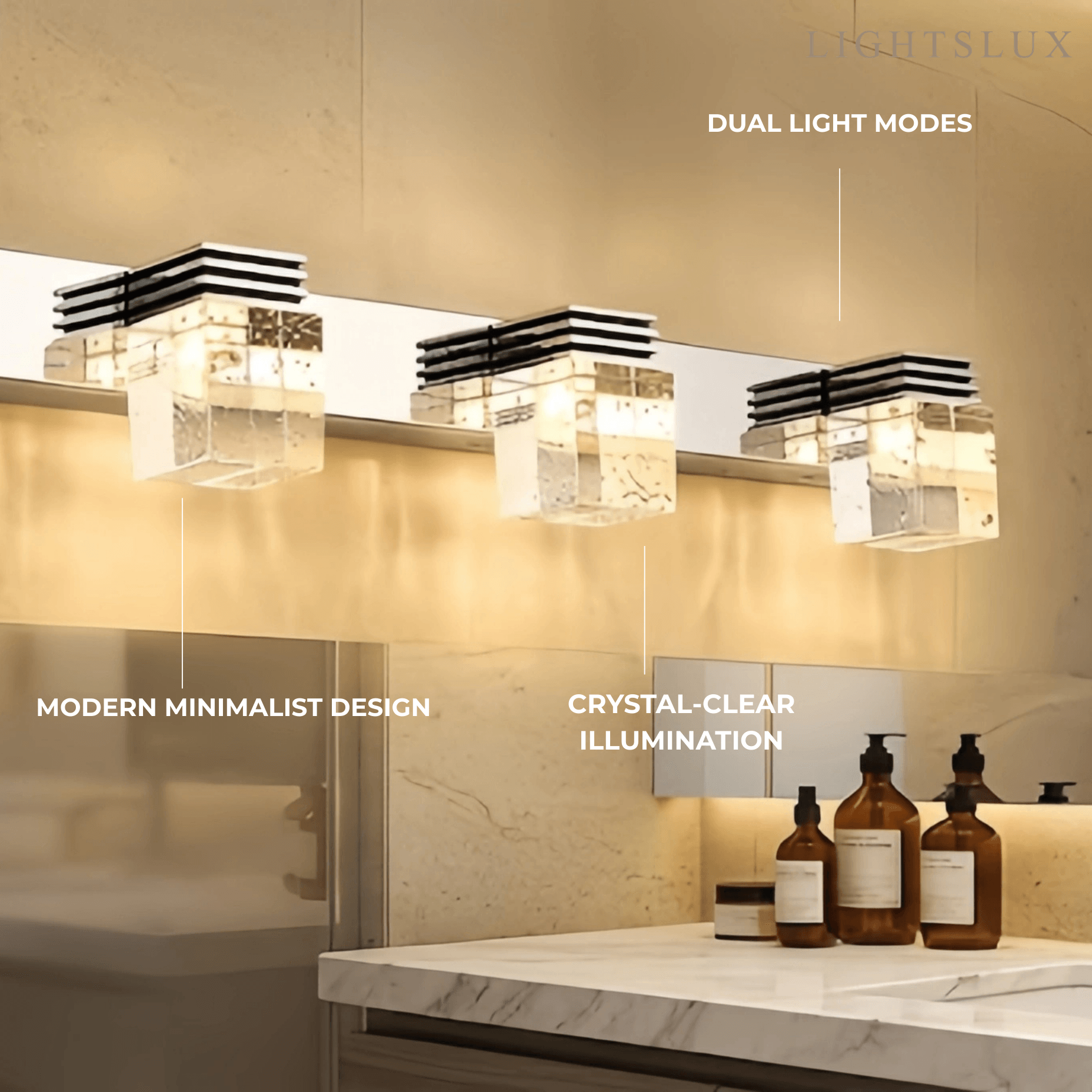 Luz de tocador cuadrada moderna— marco de cristal y metal IP44 para baño - Flindria