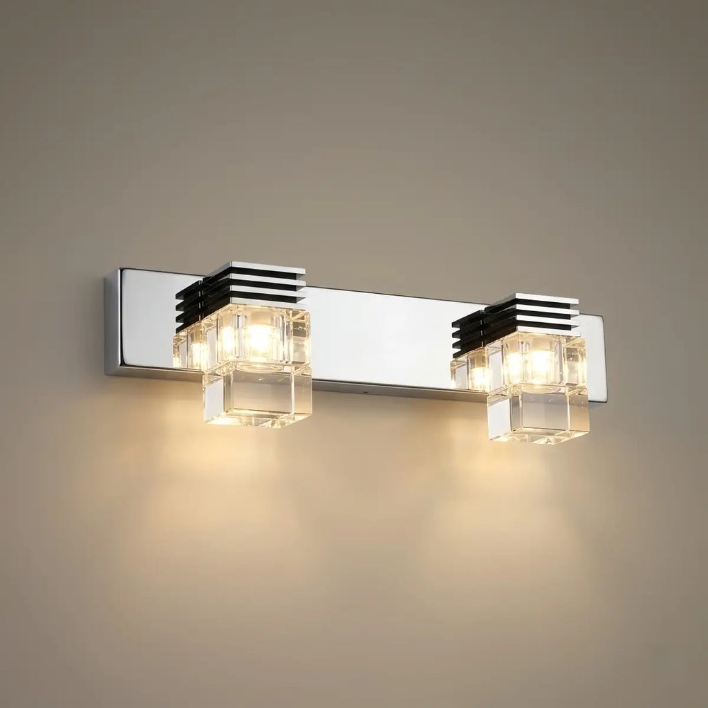 Luz de tocador cuadrada moderna— marco de cristal y metal IP44 para baño - Flindria