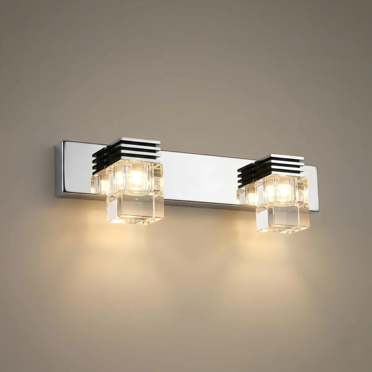 Luz de tocador cuadrada moderna— marco de cristal y metal IP44 para baño - Flindria