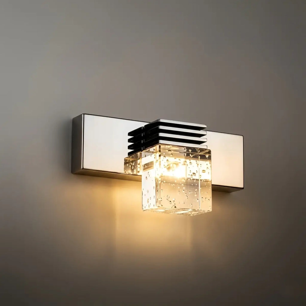 Luz de tocador cuadrada moderna— marco de cristal y metal IP44 para baño - Flindria