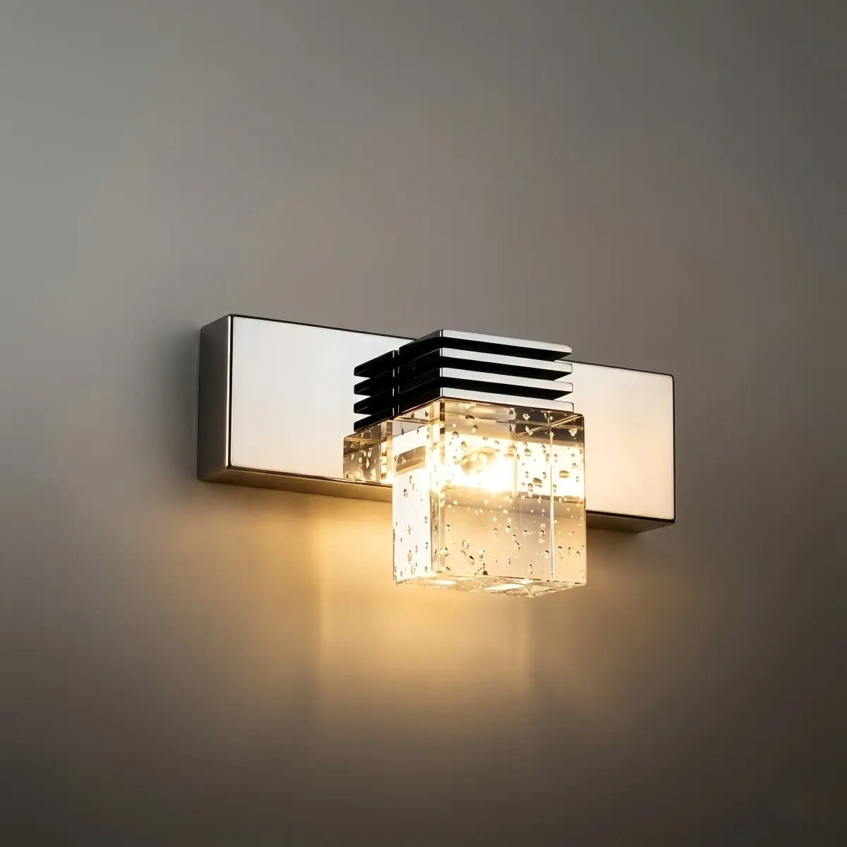 Luz de tocador cuadrada moderna— marco de cristal y metal IP44 para baño - Flindria
