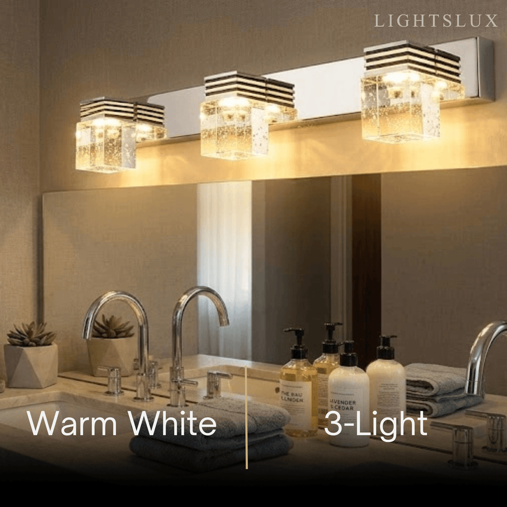 Luz de tocador cuadrada moderna— marco de cristal y metal IP44 para baño - Flindria
