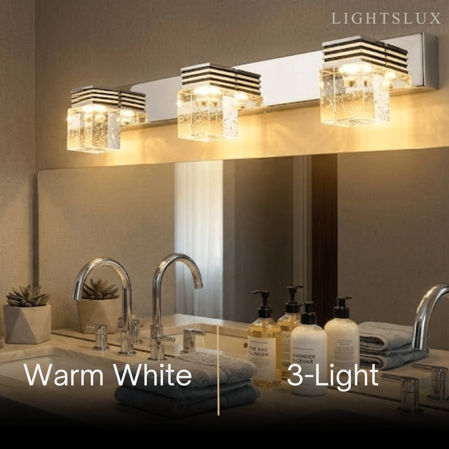 Luz de tocador cuadrada moderna— marco de cristal y metal IP44 para baño - Flindria