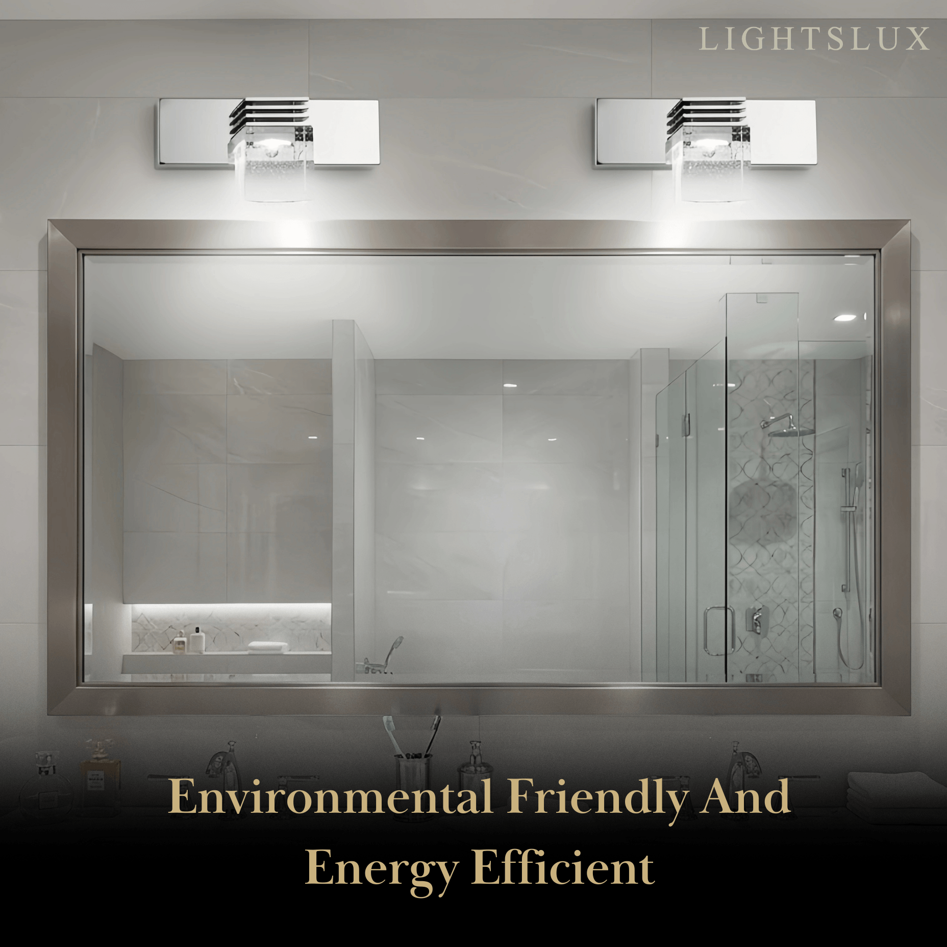 Luz de tocador cuadrada moderna— marco de cristal y metal IP44 para baño - Flindria