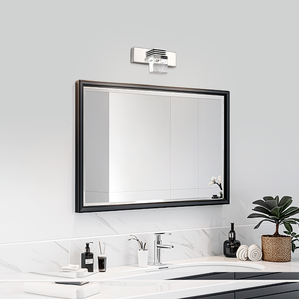 Luz de tocador cuadrada moderna— marco de cristal y metal IP44 para baño - Flindria
