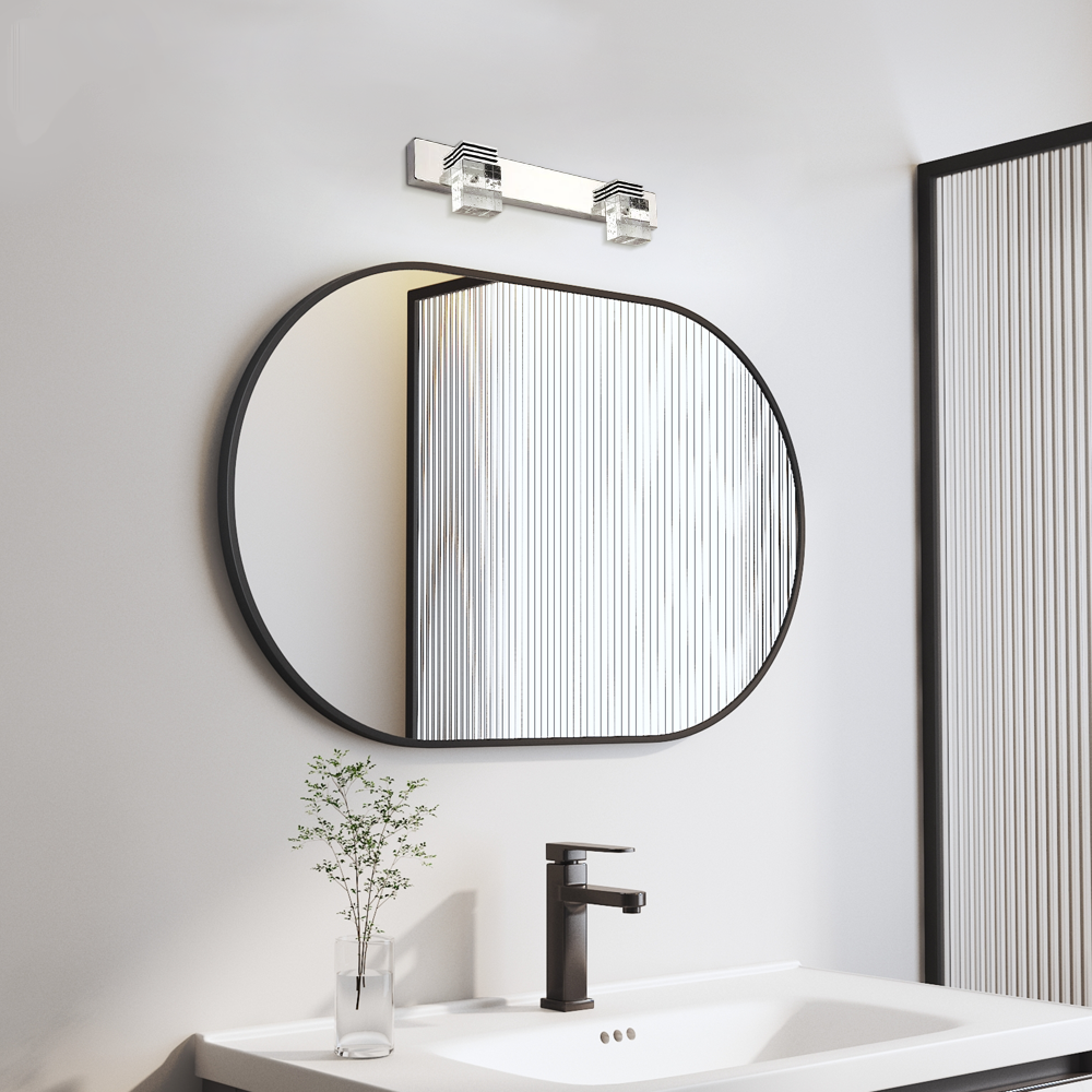 Luz de tocador cuadrada moderna— marco de cristal y metal IP44 para baño - Flindria