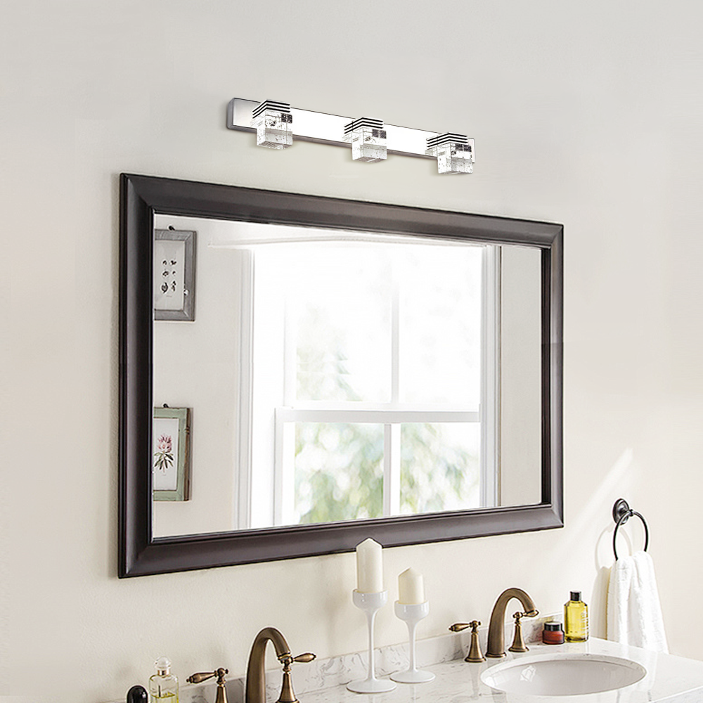 Luz de tocador cuadrada moderna— marco de cristal y metal IP44 para baño - Flindria