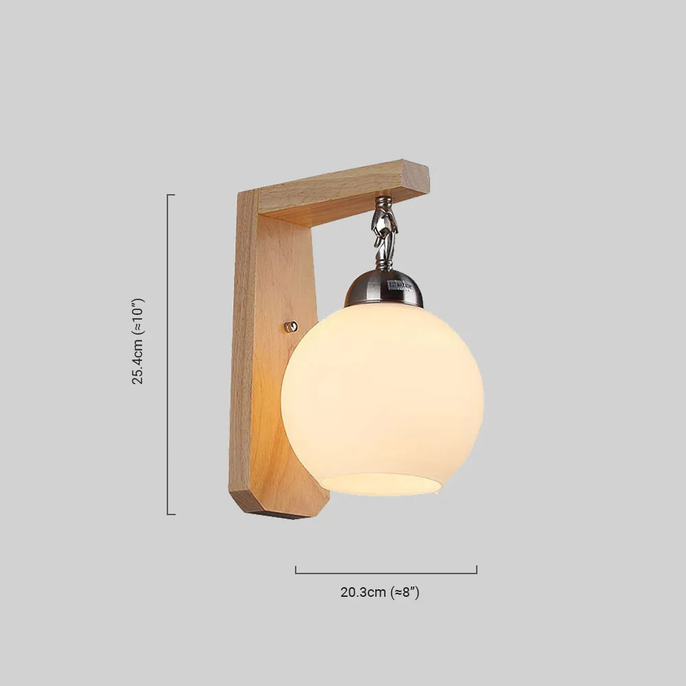 Nordic Beige Vanity Light – Wood & Metal Frame with Glass Globe for Bedroom - Flindria