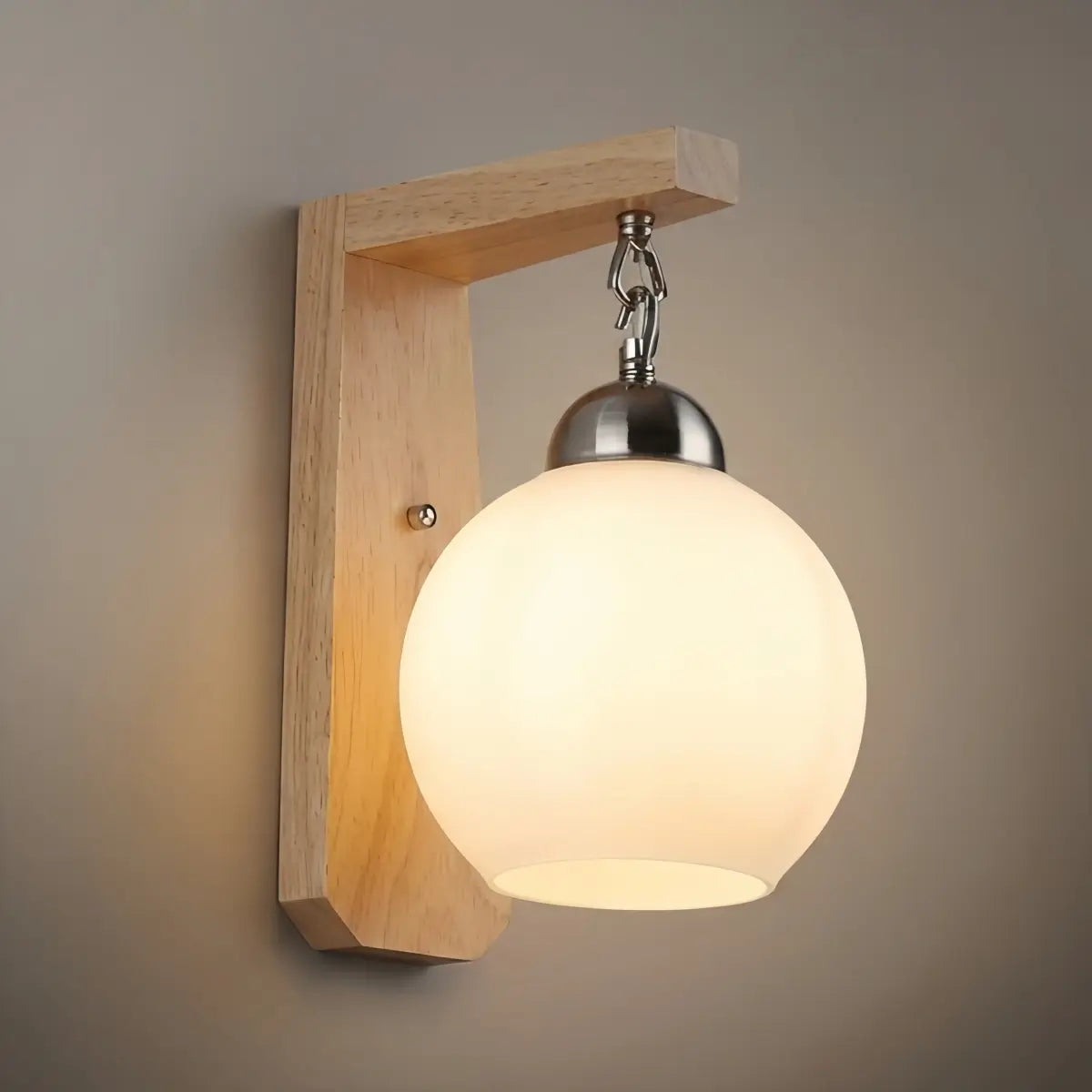 Nordic Beige Vanity Light – Wood & Metal Frame with Glass Globe for Bedroom - Flindria