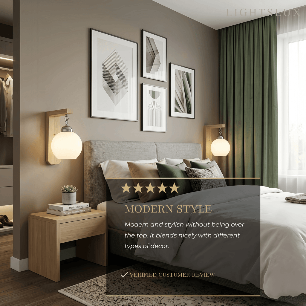 Nordic Beige Vanity Light – Wood & Metal Frame with Glass Globe for Bedroom - Flindria
