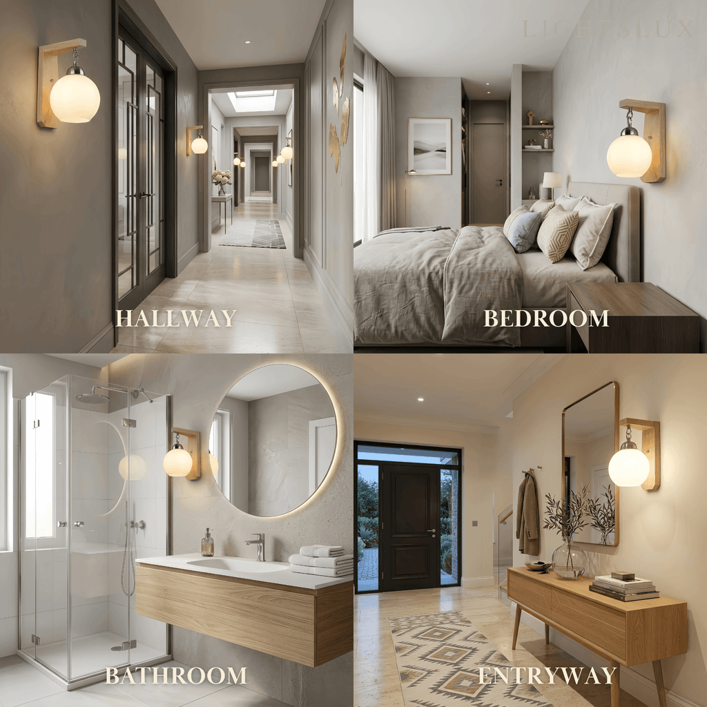 Nordic Beige Vanity Light – Wood & Metal Frame with Glass Globe for Bedroom - Flindria