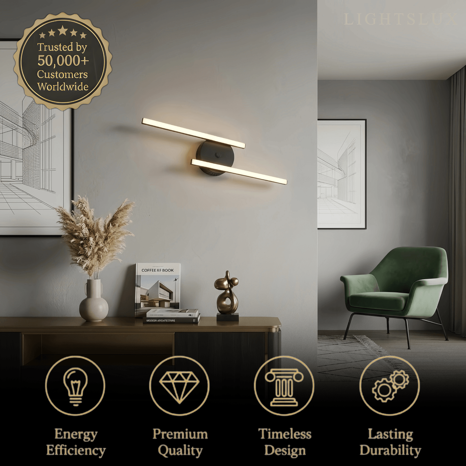 Modern Black/Silver Double Linear Wall Light – Metal & Silicagel for Bathroom - Flindria