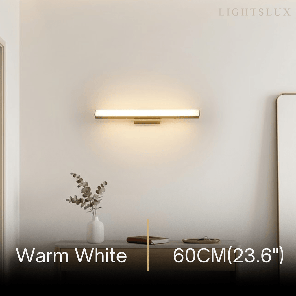 Minimalist Wall Lamp - Mirror Front Linear Design in Wood for Bathroom - Flindria