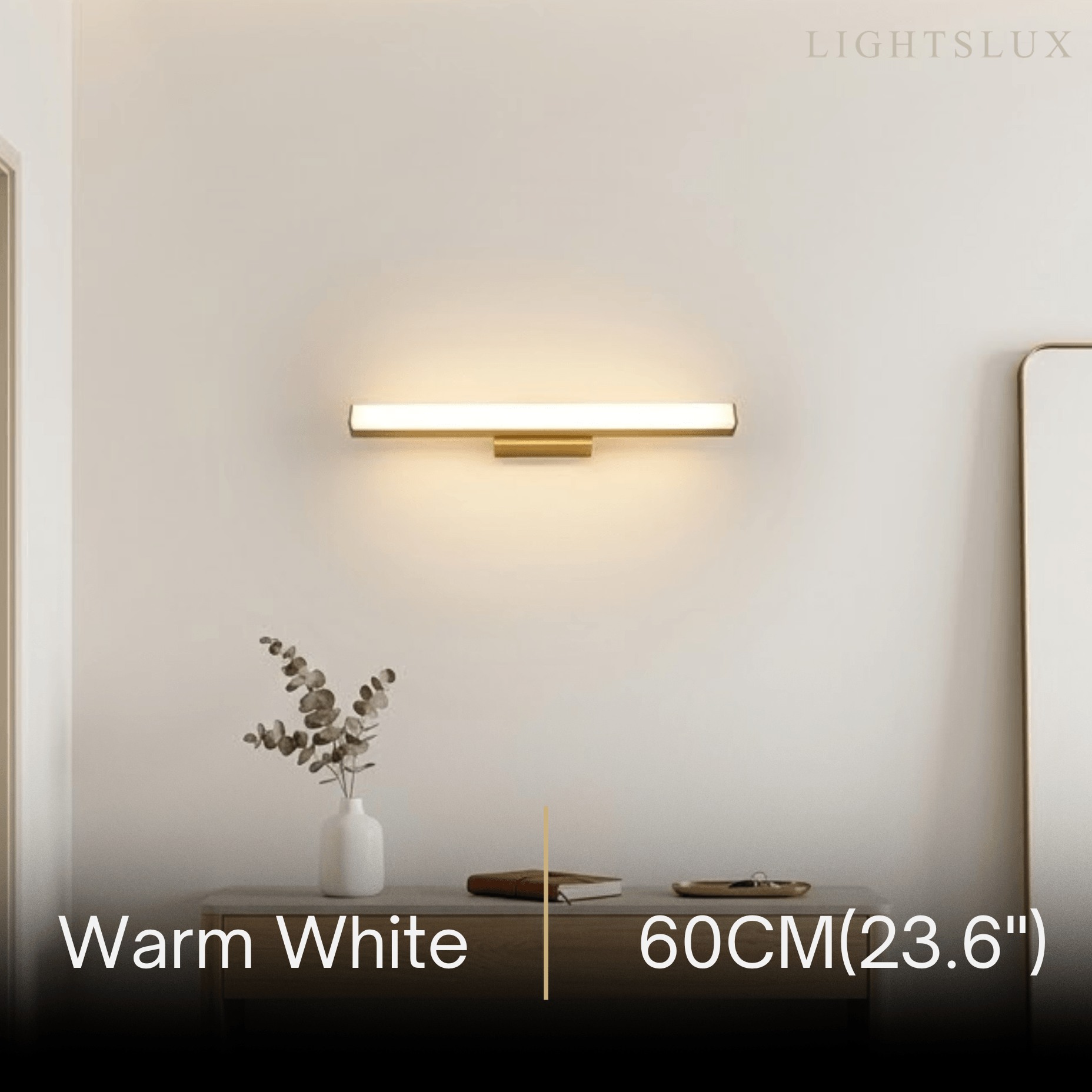 Minimalist Wall Lamp - Mirror Front Linear Design in Wood for Bathroom - Flindria