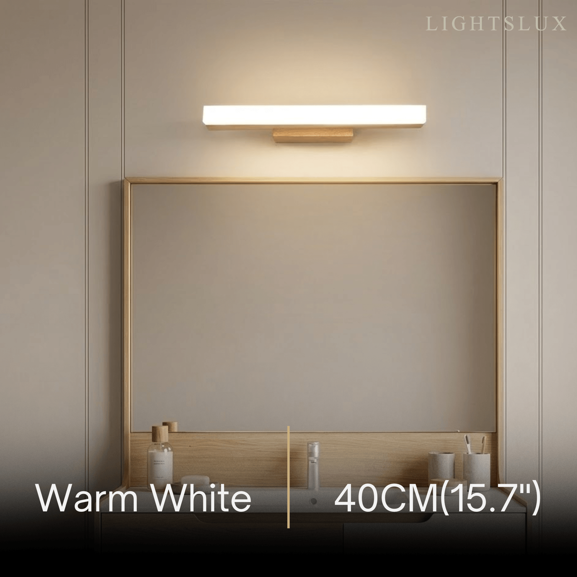 Minimalist Wall Lamp - Mirror Front Linear Design in Wood for Bathroom - Flindria