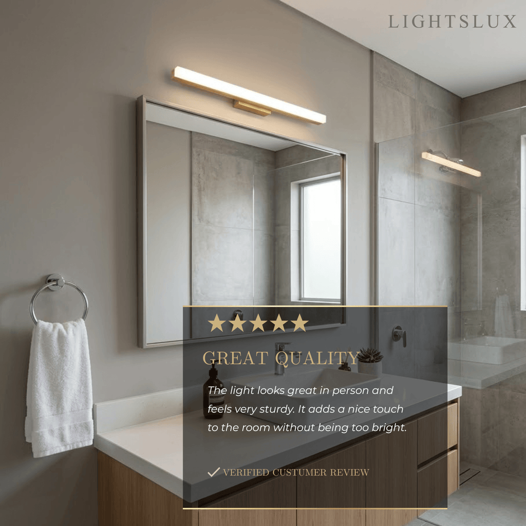 Minimalist Wall Lamp - Mirror Front Linear Design in Wood for Bathroom - Flindria