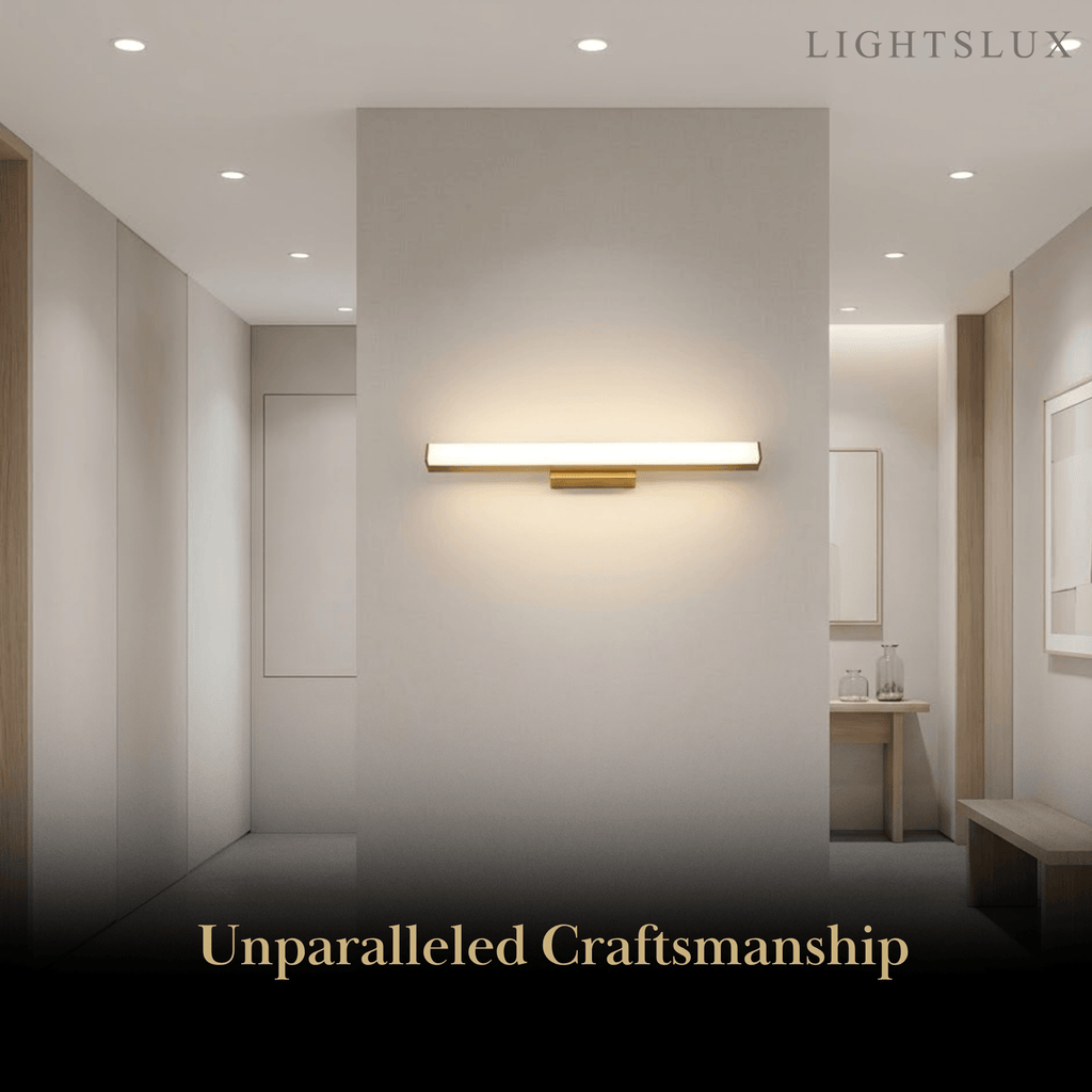 Minimalist Wall Lamp - Mirror Front Linear Design in Wood for Bathroom - Flindria
