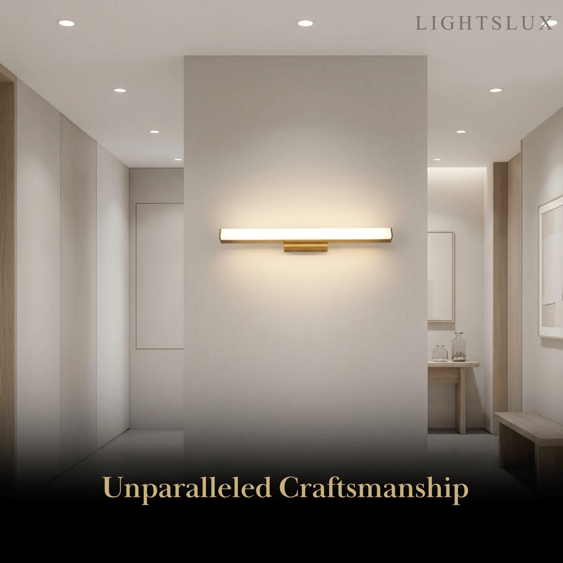Minimalist Wall Lamp - Mirror Front Linear Design in Wood for Bathroom - Flindria