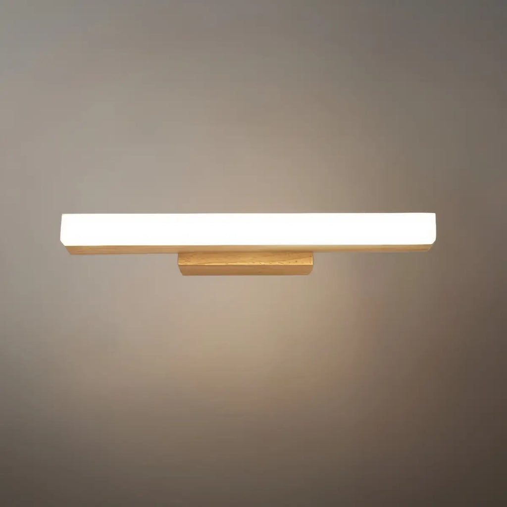 Minimalist Wall Lamp - Mirror Front Linear Design in Wood for Bathroom - Flindria