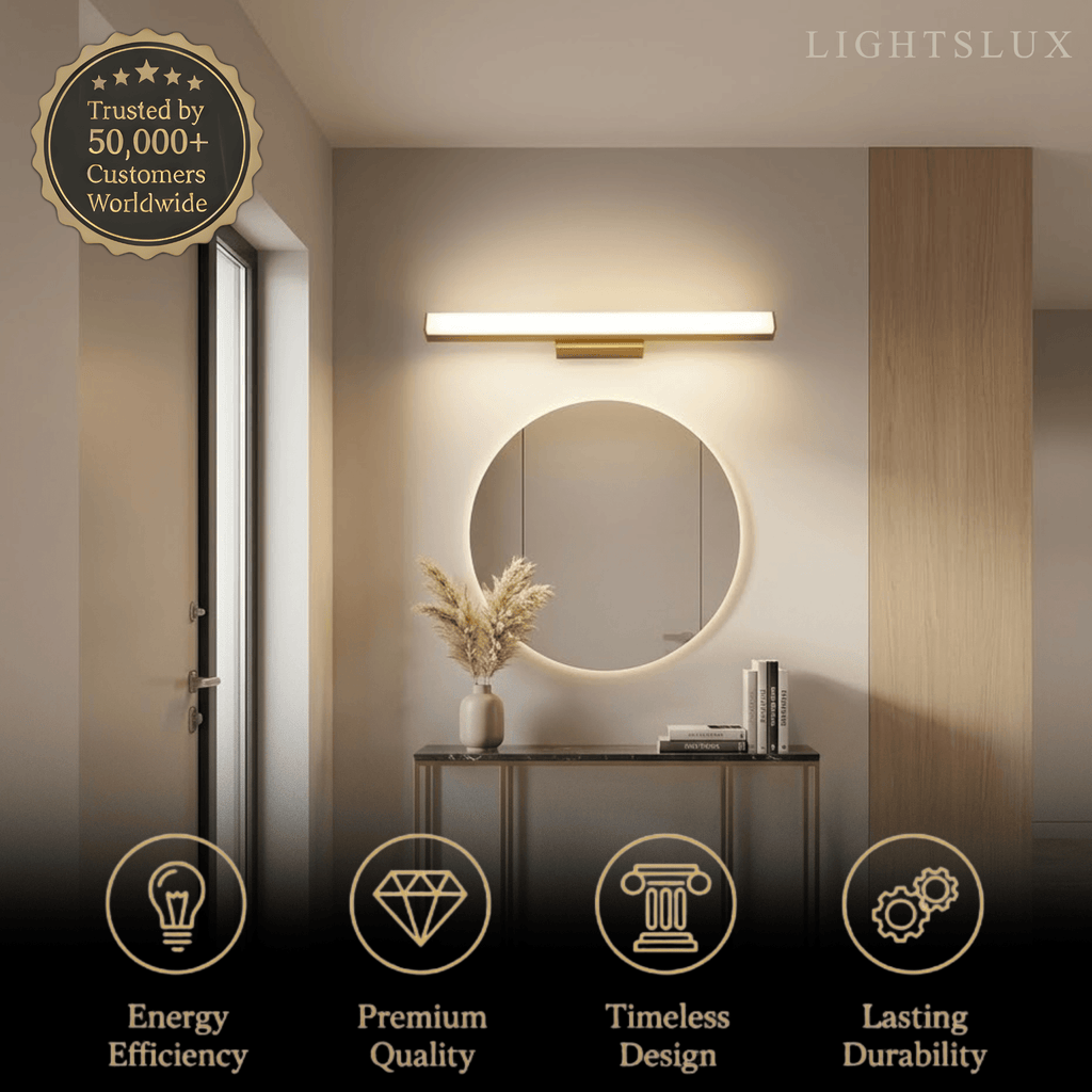 Minimalist Wall Lamp - Mirror Front Linear Design in Wood for Bathroom - Flindria
