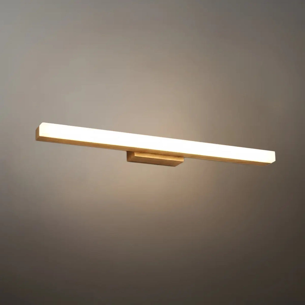 Minimalist Wall Lamp - Mirror Front Linear Design in Wood for Bathroom - Flindria