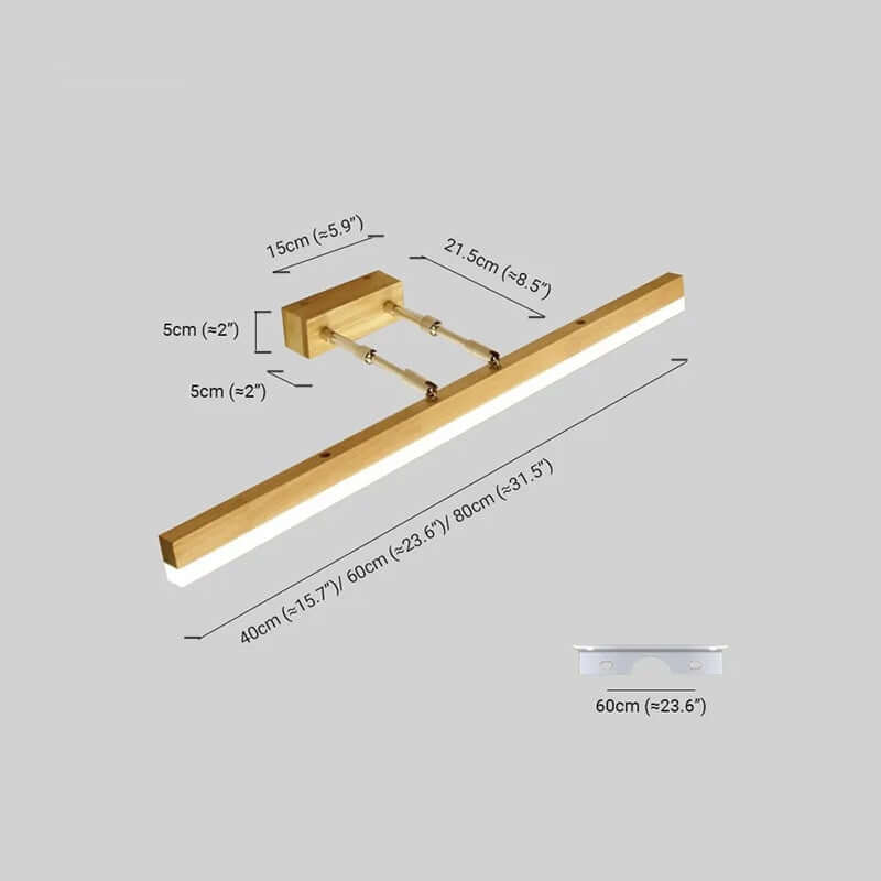 Minimalist Wall Lamp - Mirror Front Linear Design in Wood for Bathroom - Flindria