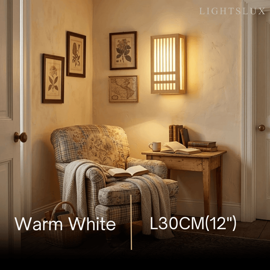 Wabi-sabi Wood Wall Lamp – Rectangular Log Color for Living Room/Bedroom - Flindria