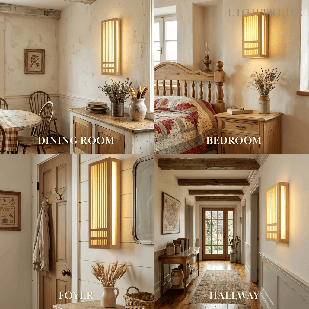 Wabi-sabi Wood Wall Lamp – Rectangular Log Color for Living Room/Bedroom - Flindria