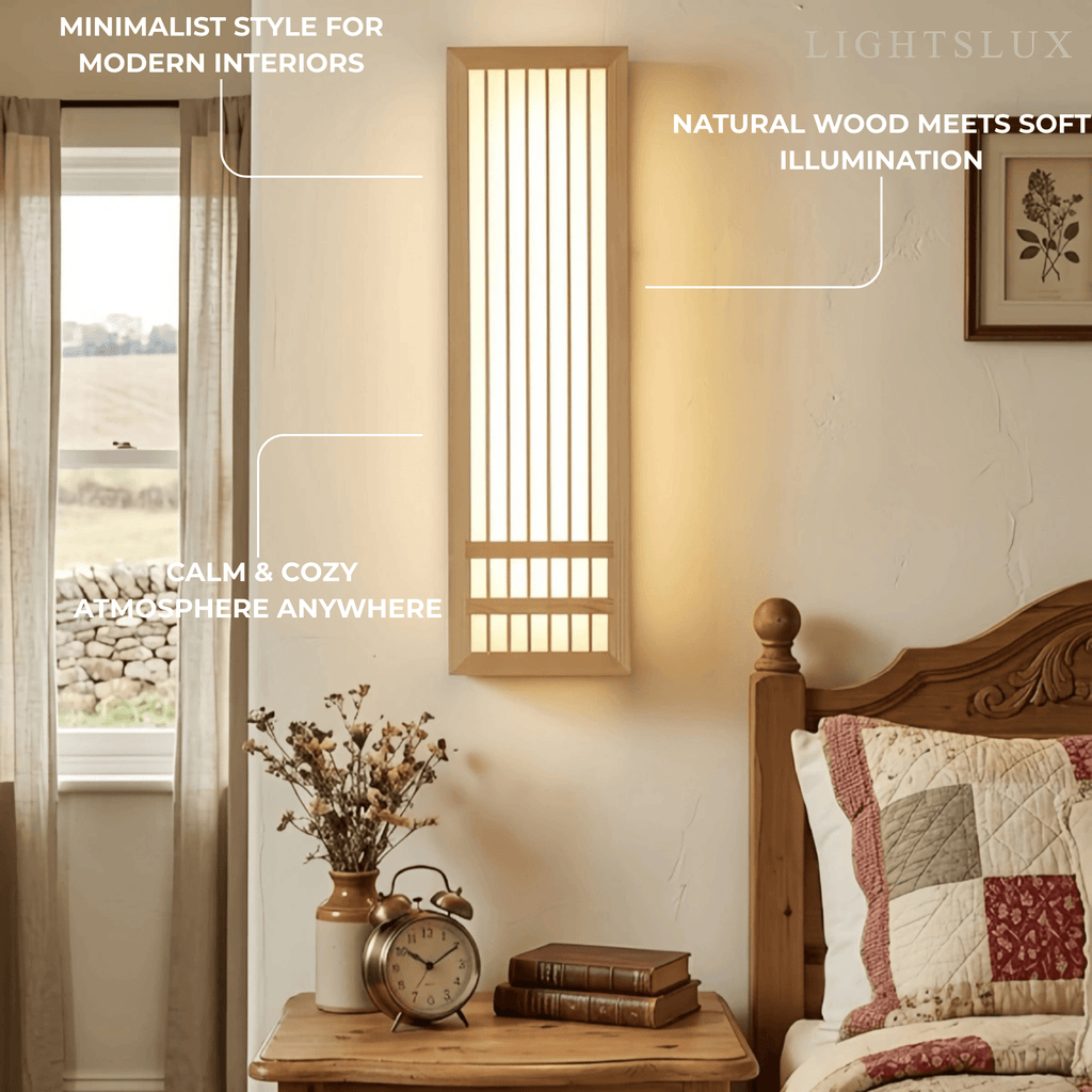 Wabi-sabi Wood Wall Lamp – Rectangular Log Color for Living Room/Bedroom - Flindria
