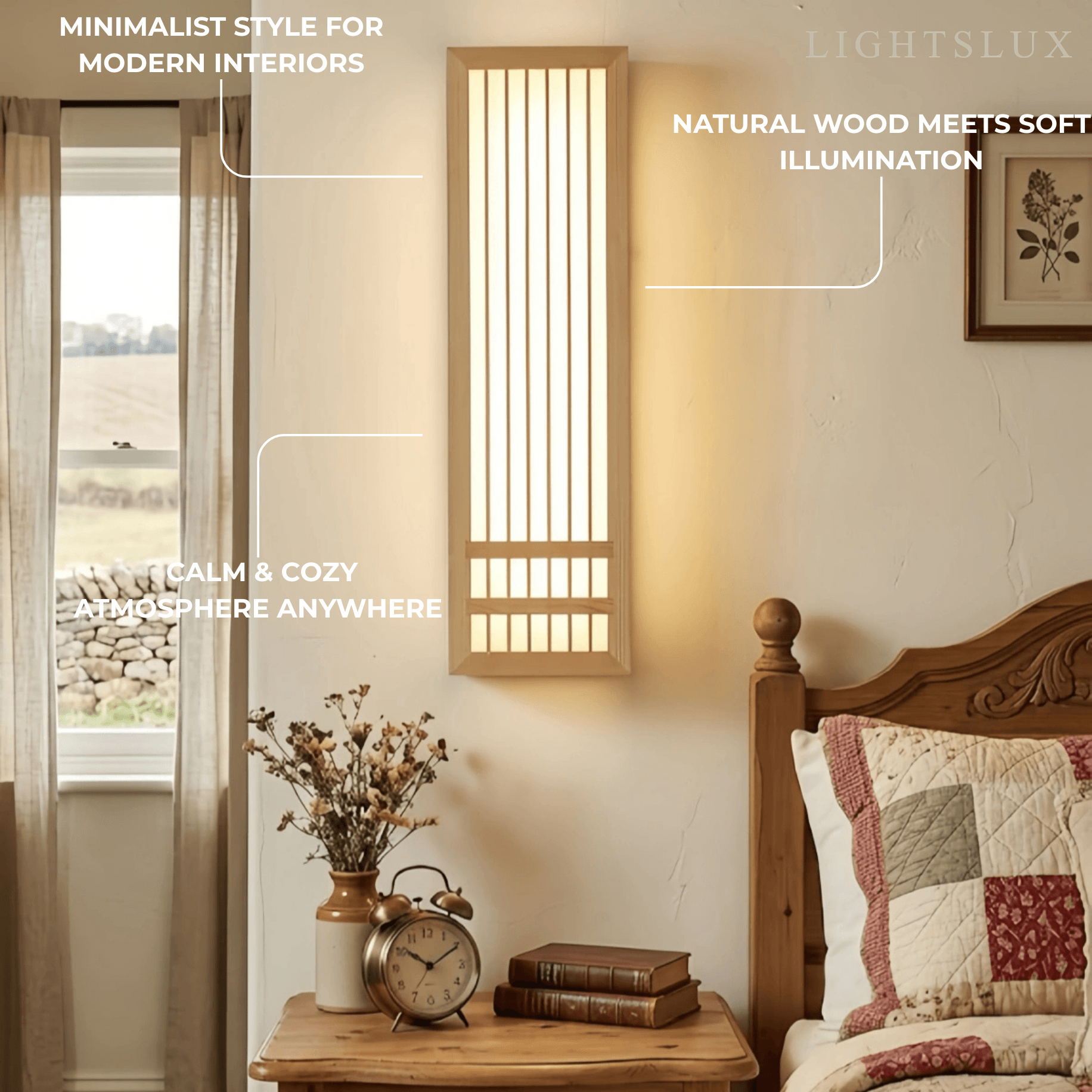 Wabi-sabi Wood Wall Lamp – Rectangular Log Color for Living Room/Bedroom - Flindria
