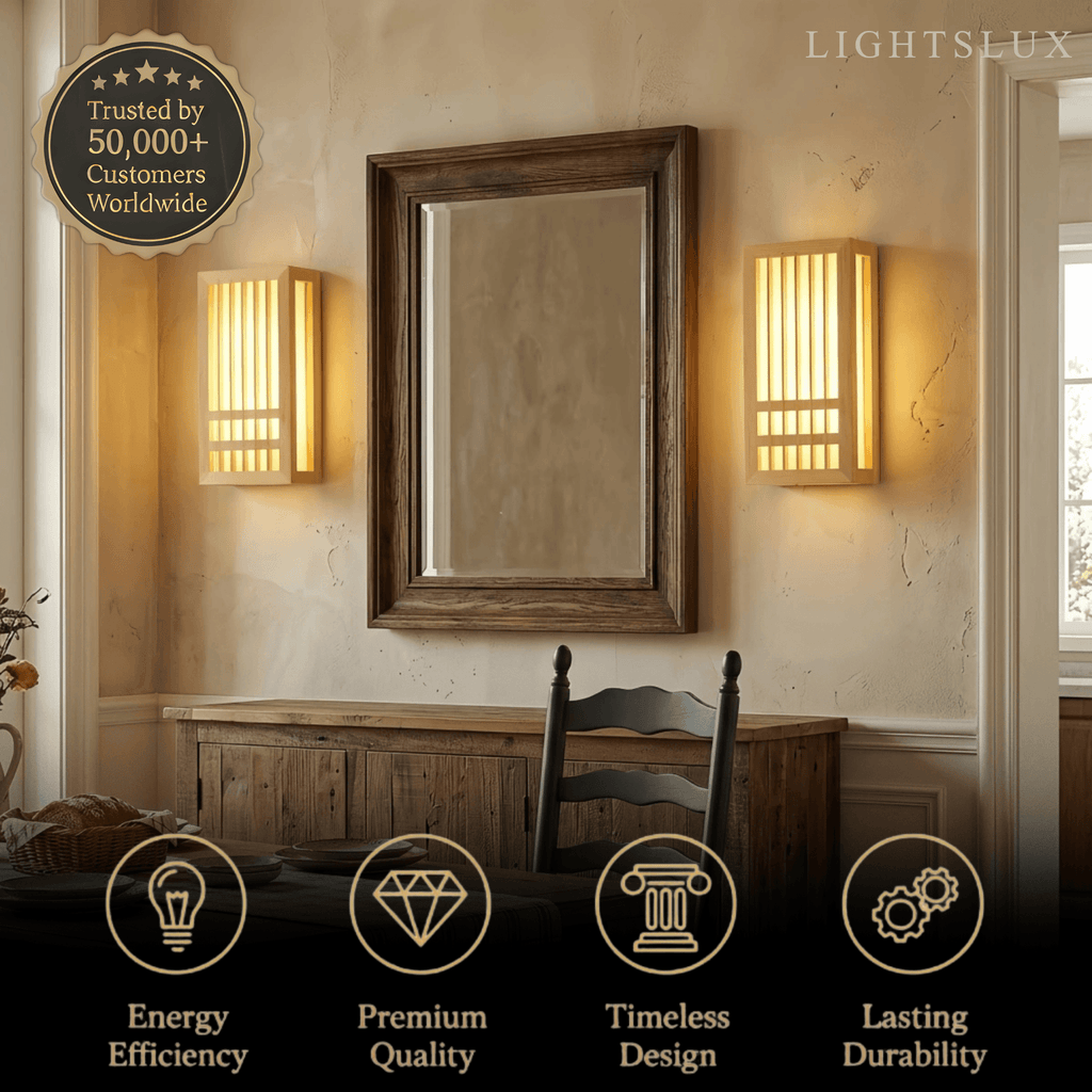 Wabi-sabi Wood Wall Lamp – Rectangular Log Color for Living Room/Bedroom - Flindria