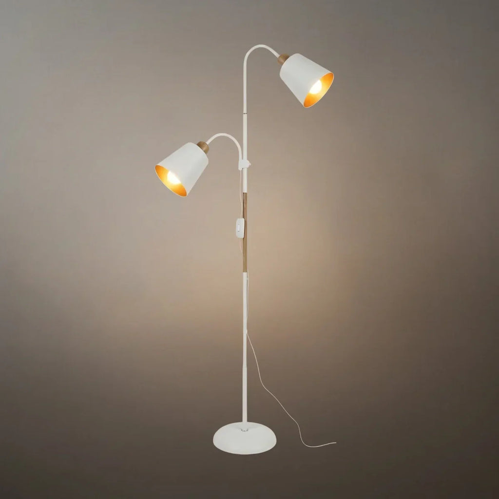 Modern Double Head Floor Lamp — Black/White Metal with Adjustable Living Room - Flindria