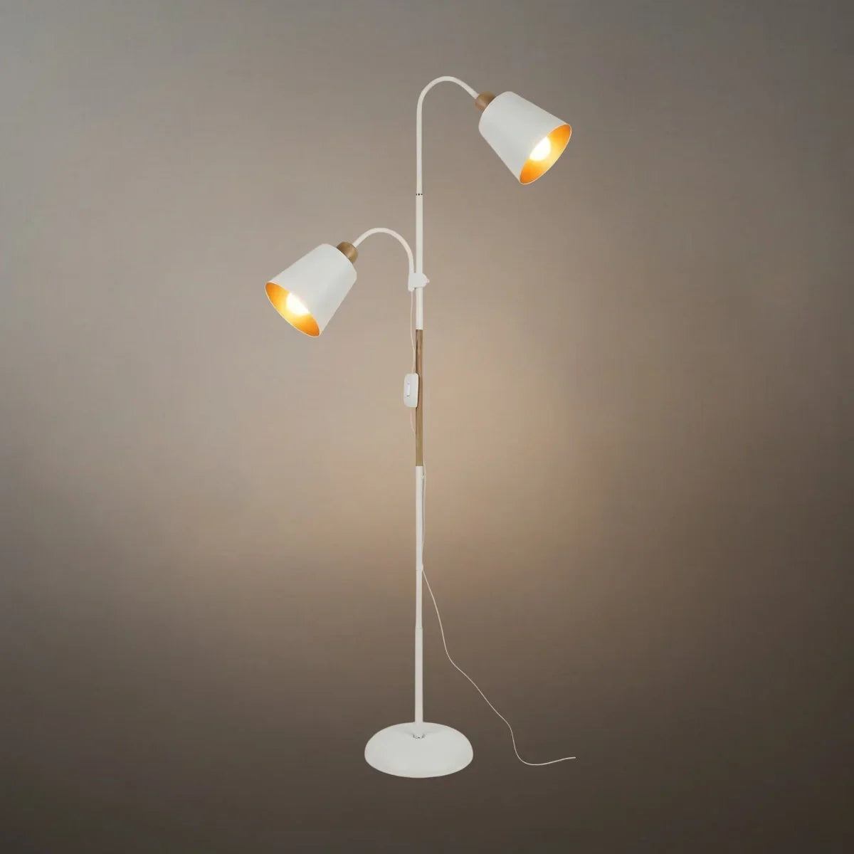 Modern Double Head Floor Lamp — Black/White Metal with Adjustable Living Room - Flindria