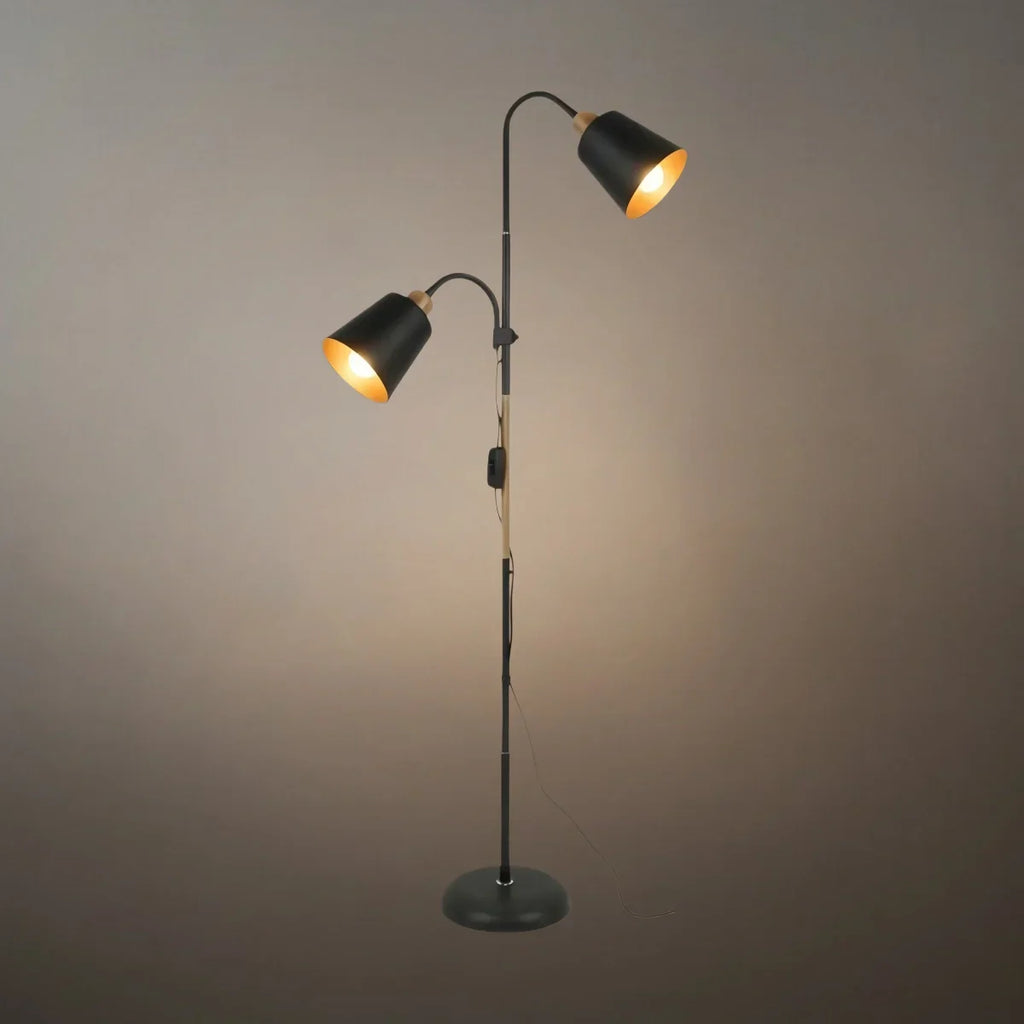 Modern Double Head Floor Lamp — Black/White Metal with Adjustable Living Room - Flindria
