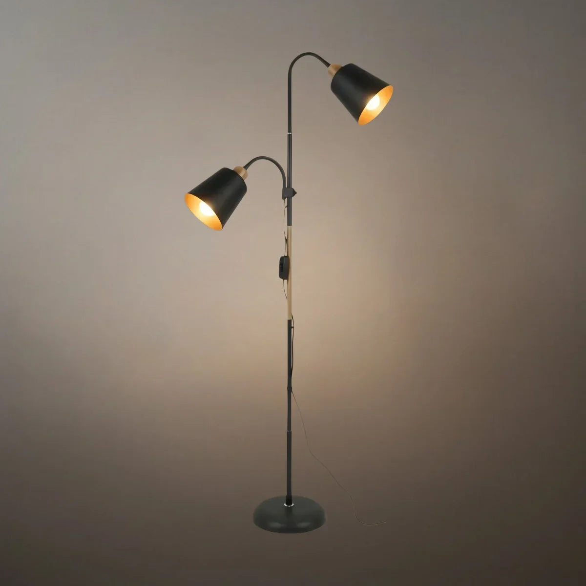 Modern Double Head Floor Lamp — Black/White Metal with Adjustable Living Room - Flindria